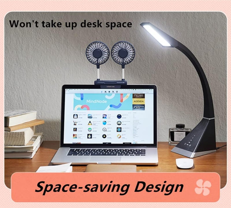 THRRLY Desktop Fan, Monitor Clip on Fan with 2 Fan Heads, 3 Speeds Office Desk fan USB Powered Cooling Fan with Sturdy Adjustable Clamp, Strong Wind Quiet Personal USB Small Fan for Laptops, Desktop. - Image 2